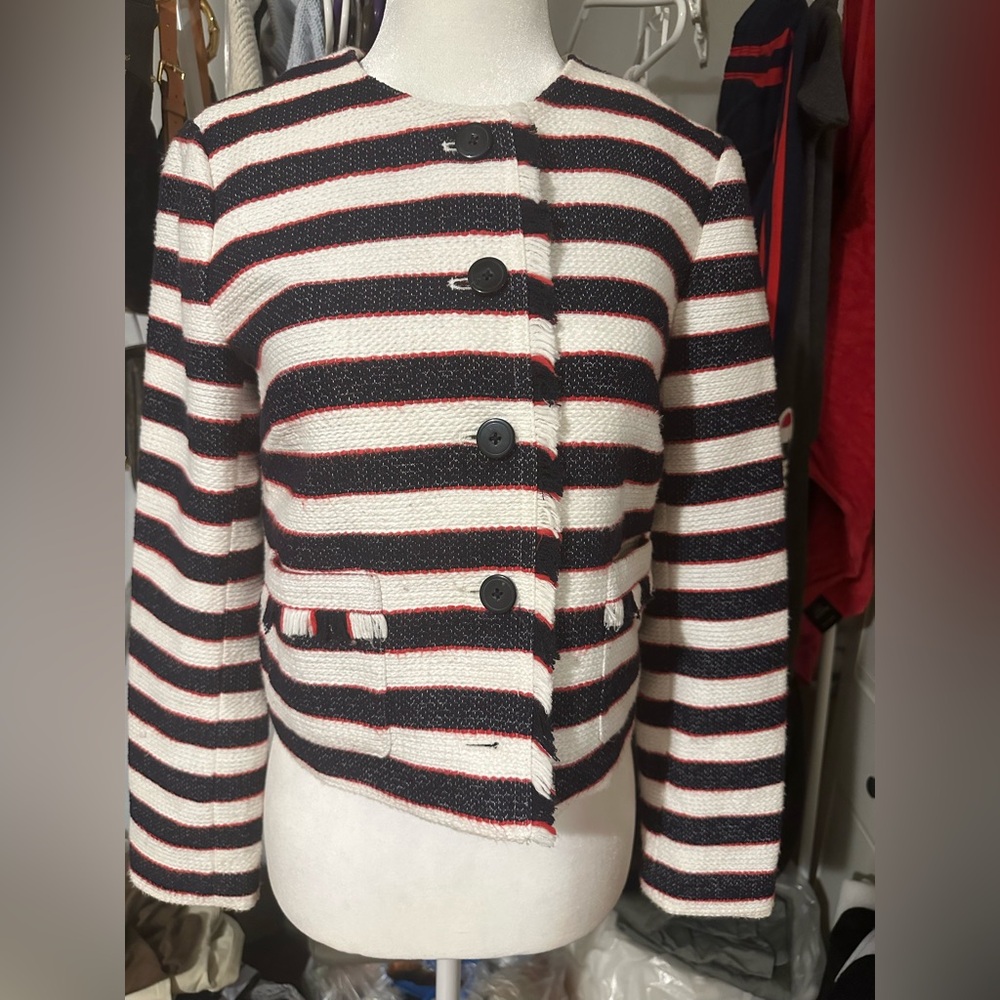 Banana Republic Women's stripe tweed jacket 2petite